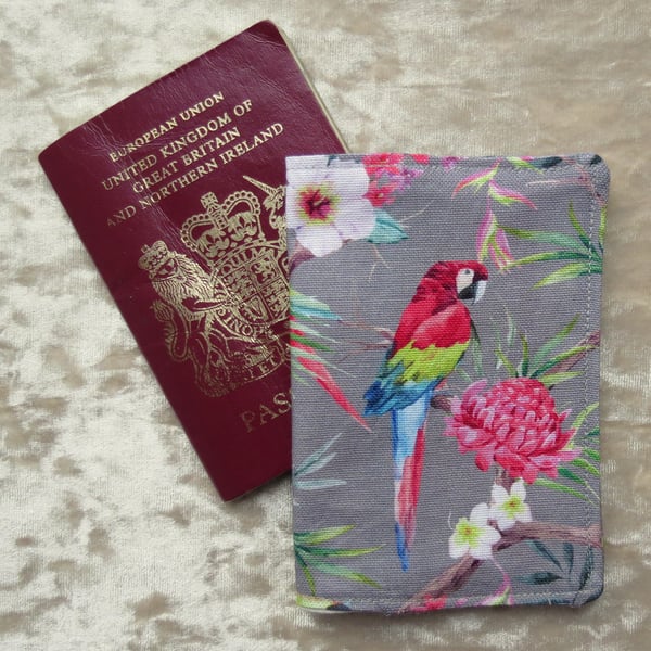 Passport Cover.  Parrots.  Reduced price due to a slightly wonky back pocket.
