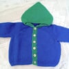 Two Tone Hand Knitted Hooded Baby Jacket, Baby Shower Gift, Baby Gift