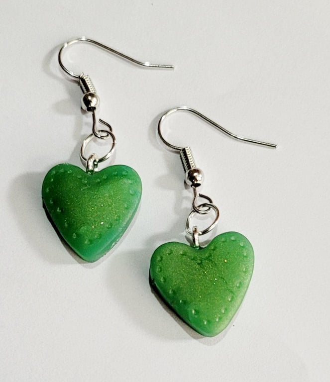 Handmade Polymer Clay Heart Earrings, Colourful Artisan Dangle Jewellery