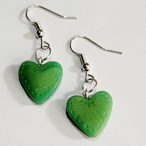 Handmade Polymer Clay Heart Earrings, Colourful Artisan Dangle Jewellery