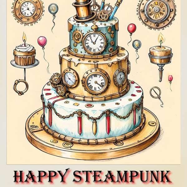 Happy Birthday Steampunk Card A5