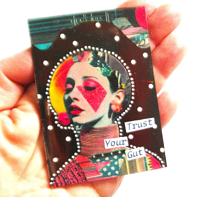 Miniature ACEO Feminist Intuition Artwork Female Portrait Art TRUST YOUR GUT
