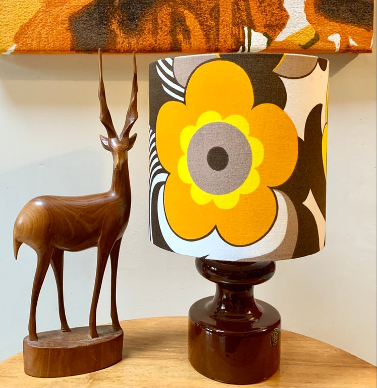 Funky BOLD Flower Power  60s 70sBrown Yellow Orange vintage fabric Lampshade