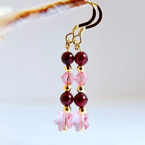 Garnet And Crystal Earrings - Birthday, Anniversary, Bridesmaid, Gift For Her