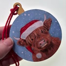 Highland Cow in Hat - Christmas Tree Ornament