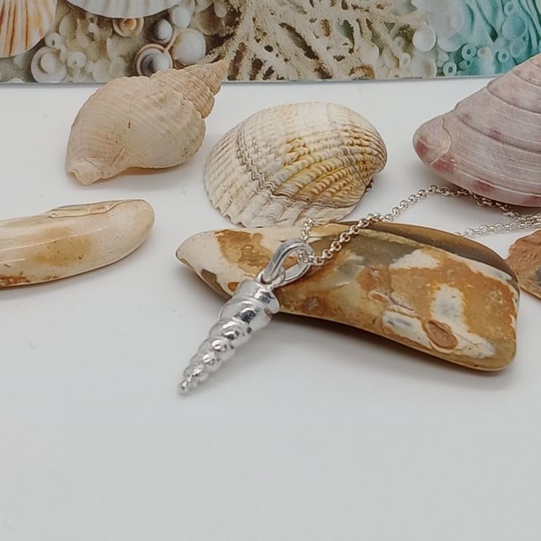 Turritella shell necklace sterling silver horn pendant gift wrapped