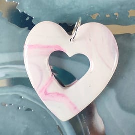 Pink Marbled Cut Out Heart Pendant