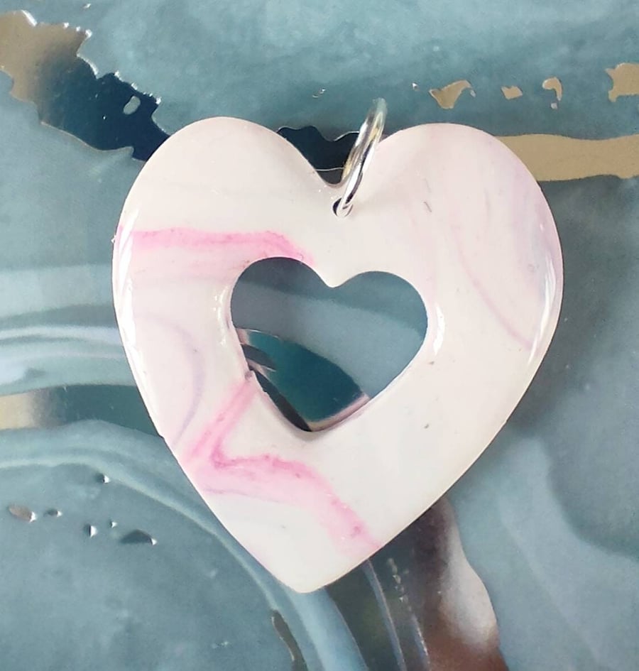 Pink Marbled Cut Out Heart Pendant