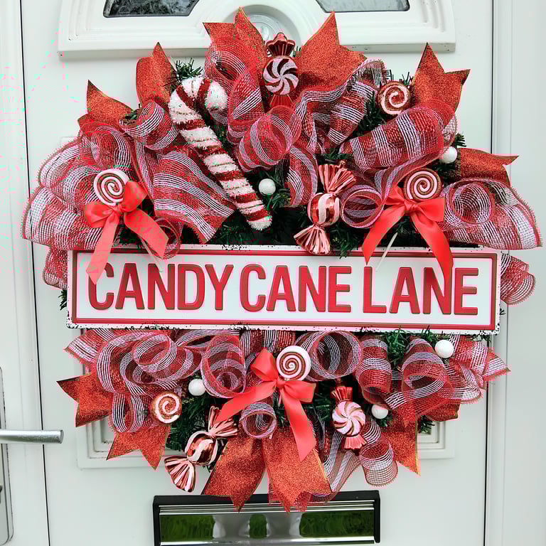 Candy Cane Lane Wreath, Sweet Door Wreath, Candy Cane Christmas Door Wreath