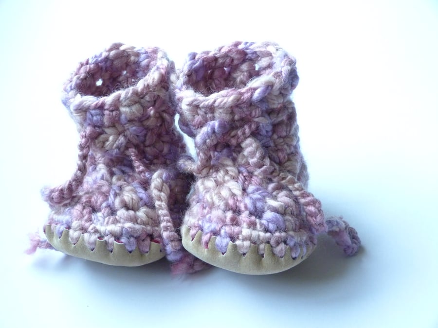 SALE Wool & leather baby boots lilac mix 18-24 months