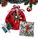 Reusable fabric Christmas gift bag set.
