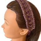 Purple Hair Band Headband Adjustable Tie to Fit Hair Accessory Knitted by Hand