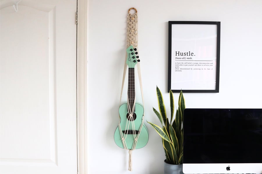 Macrame Ukulele Hanger, Ukulele Beaded Bamboo Stand, Guitar Wall Decor, Guitar M