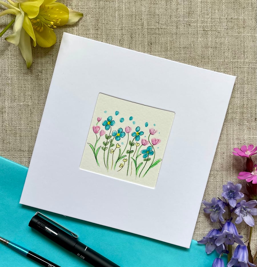 Hand painted birthday, Mothers day, greetings card, watercolour, original art.