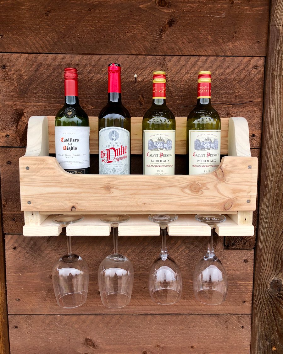 Rustic Wooden Wine Gin Rack - Natural