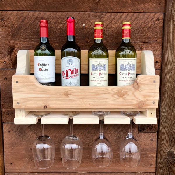 Rustic Wooden Wine Gin Rack - Natural