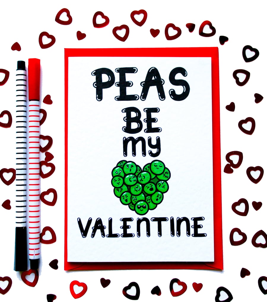 Peas Be My Valentine Card, Cute Food Pun Valentine Greeting Card For Him, Her