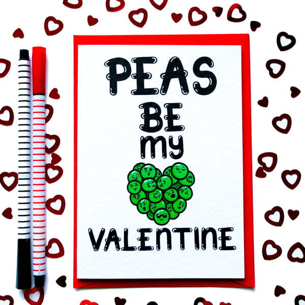 Peas Be My Valentine Card, Cute Food Pun Valentine Greeting Card For Him, Her