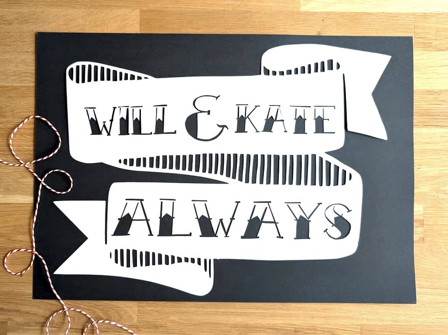 Large Bespoke Custom Personalised Handmade Banner Name Papercut