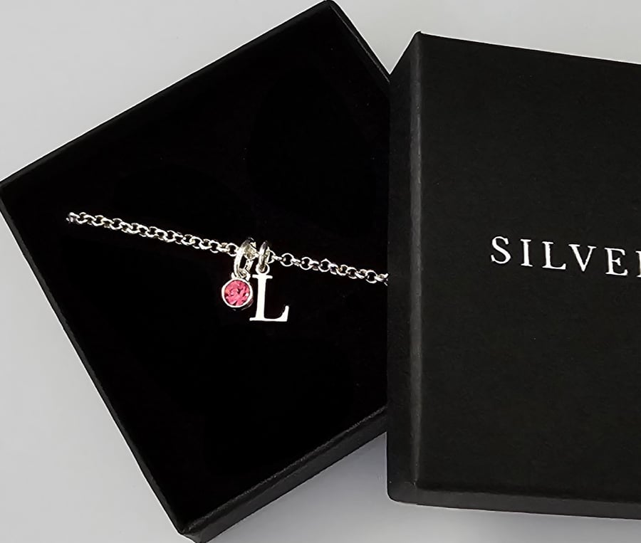 Sterling Silver Initial and Birthstone Personalised Chain Bracelet, 925