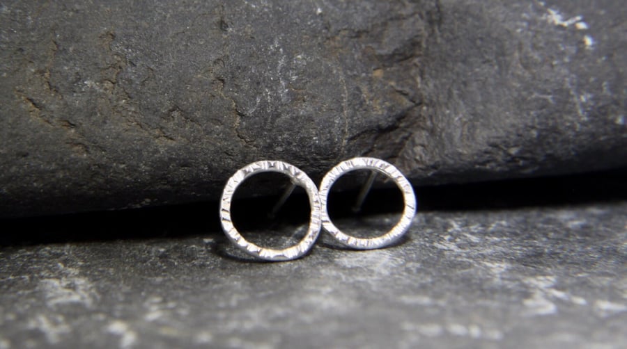 Circle Front Facing Hoop Sterling Silver Stud Earrings 