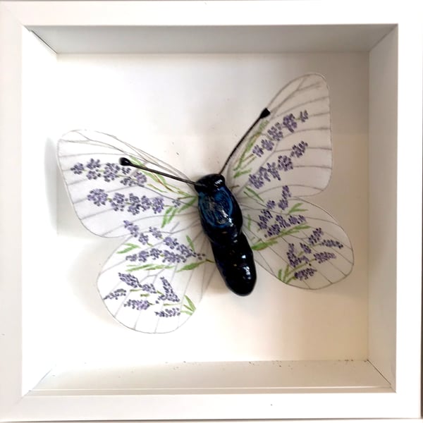 Ceramic Porcelain Butterfly with Handpainted Wings - Patricia