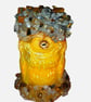 Creepy Moai Guardian Head with Tiger's Eye & Golden Spotted Quartz  