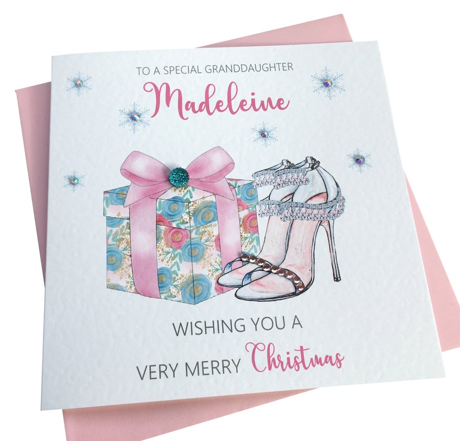 Personalised Handmade Pastel Shoes Christmas Card ANY NAMEWORDING- Daughter-Niec