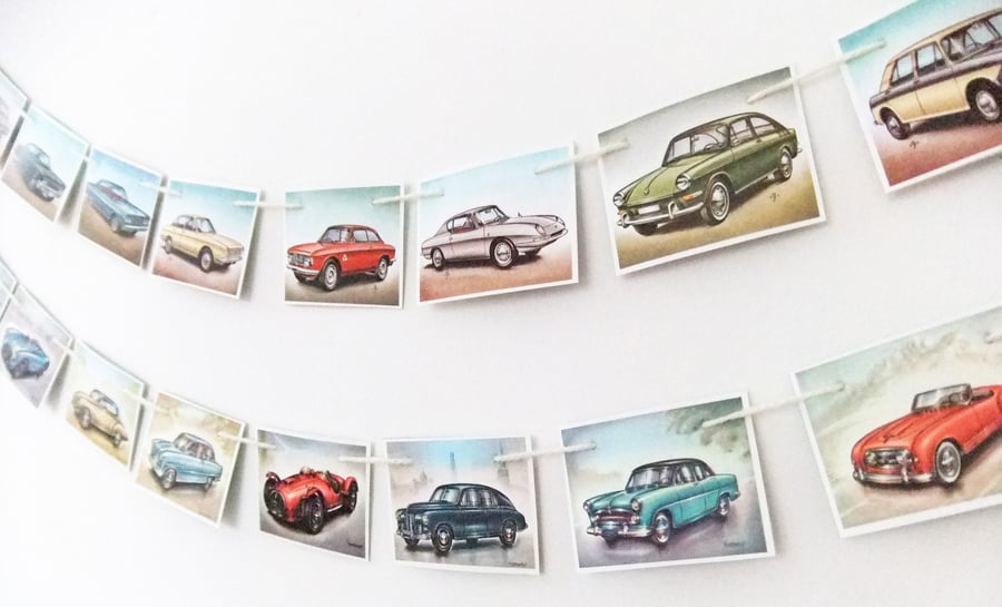 Vintage Cars Bunting - Recycled Bunting  - Paper Bunting 