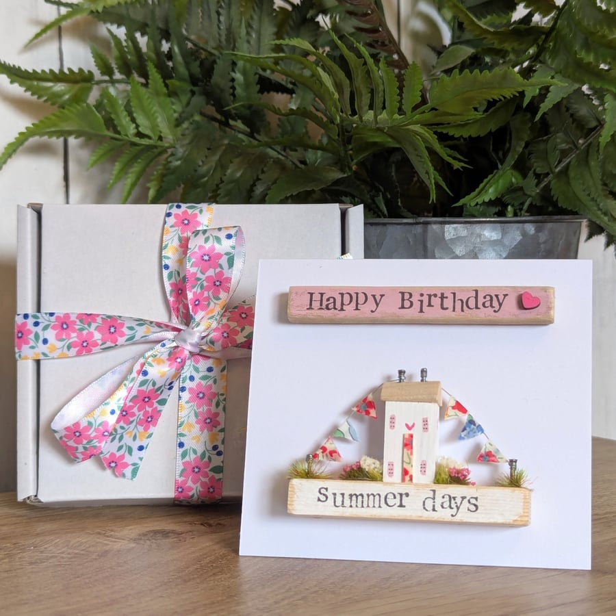 Happy Birthday Card With Removable Wooden Cottage Gift