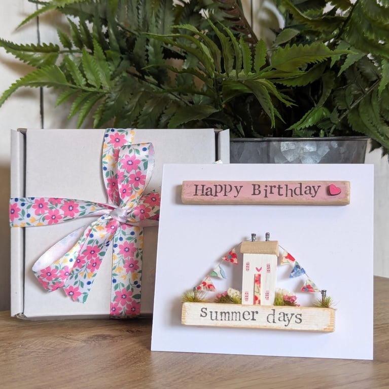 Happy Birthday Card With Removable Wooden Cottage Gift