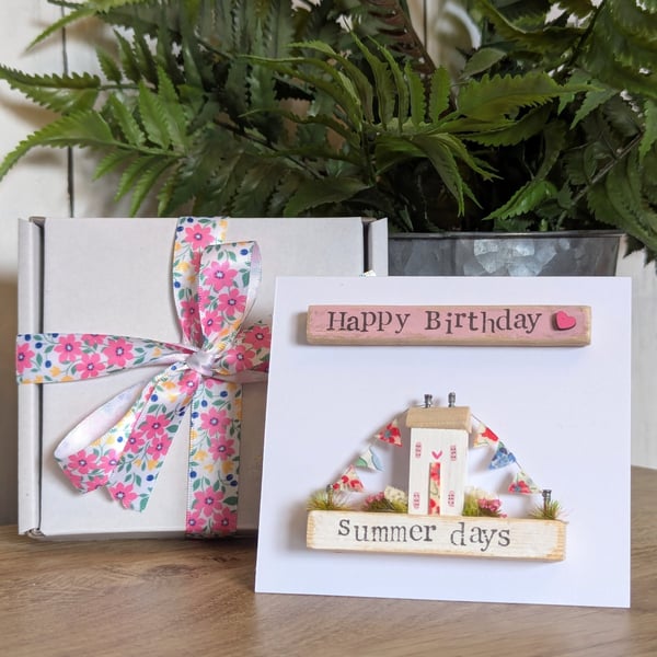 Happy Birthday Card With Removable Wooden Cottage Gift