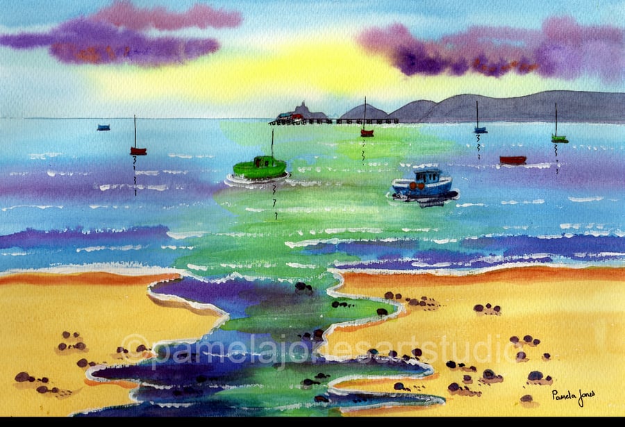 Morning Light, Mumbles, Swansea Bay, Wales,  Watercolour Print  20 x 16'' 