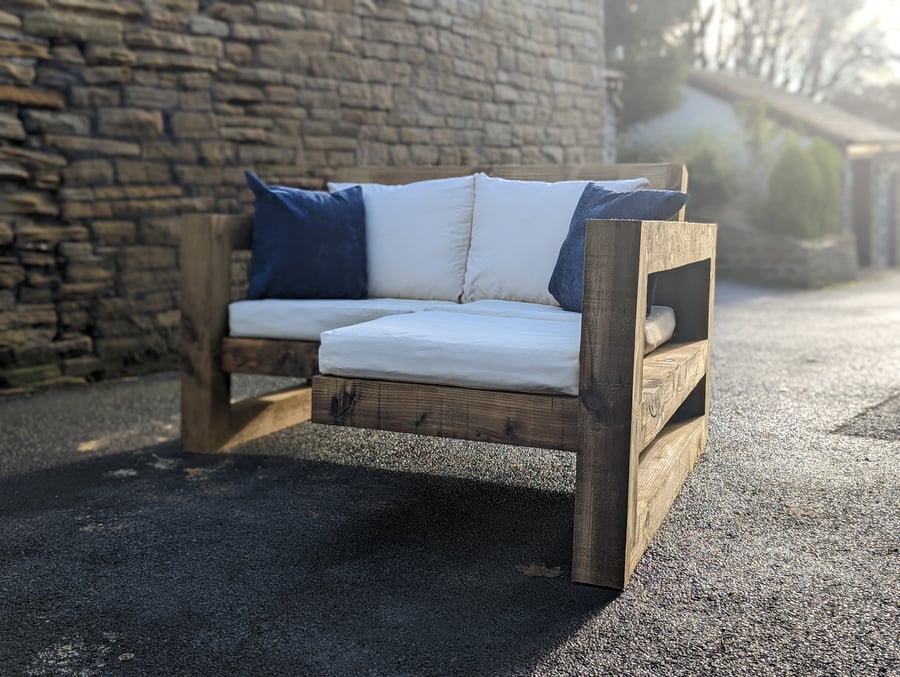 Rustic-Industrial Solid Wood Garden Sofa 2 Seater