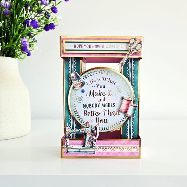 Sewing Themed 3D Tower Card With An Inspirational Quote