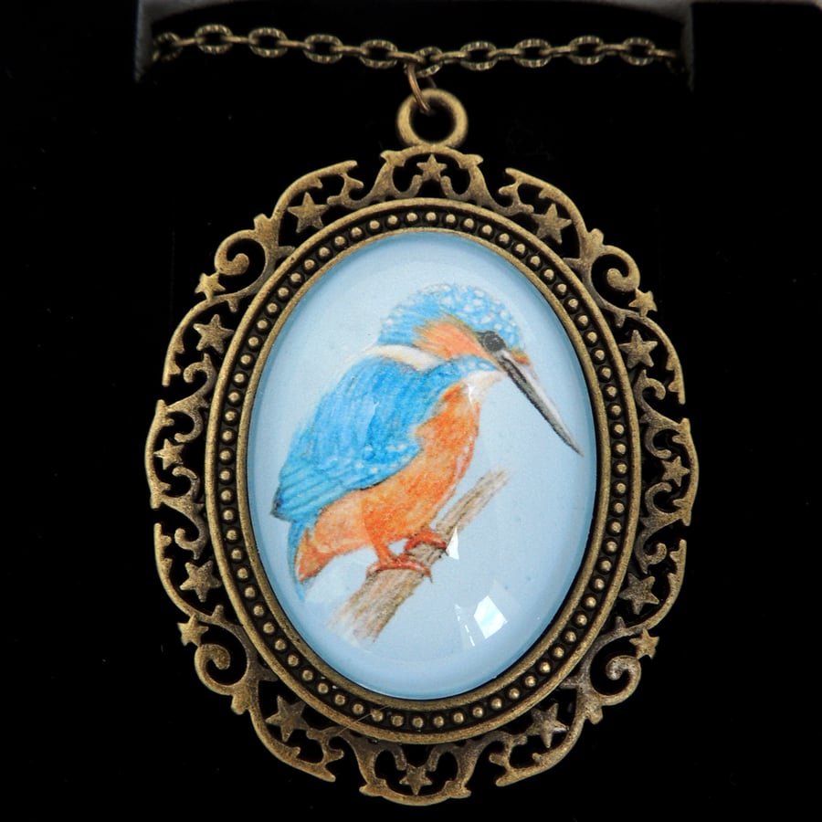 Kingfisher Pendant Necklace - Fancy Bronze Style 