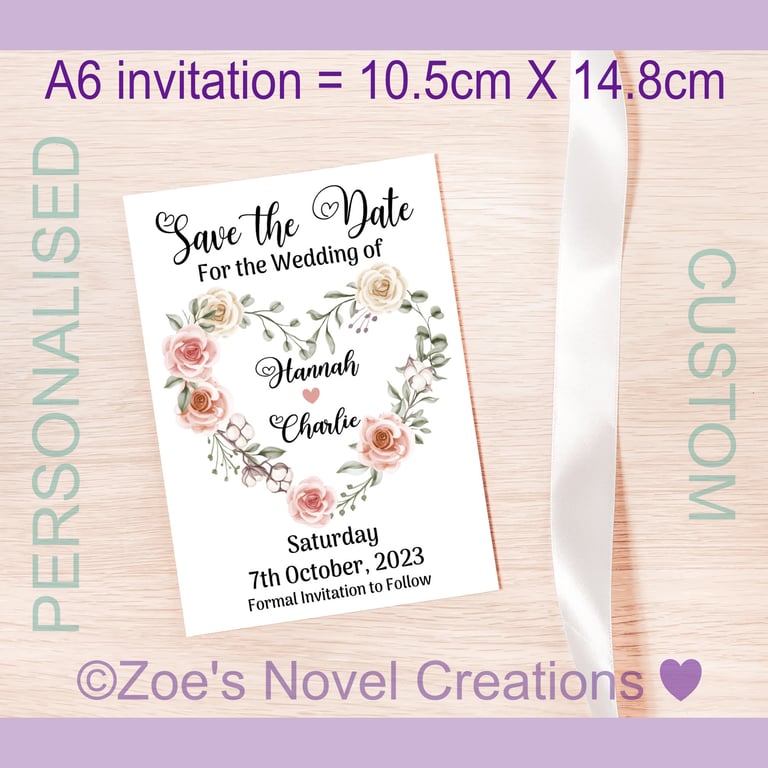 Save the Date Wedding Invitation Card (flat A6 card)
