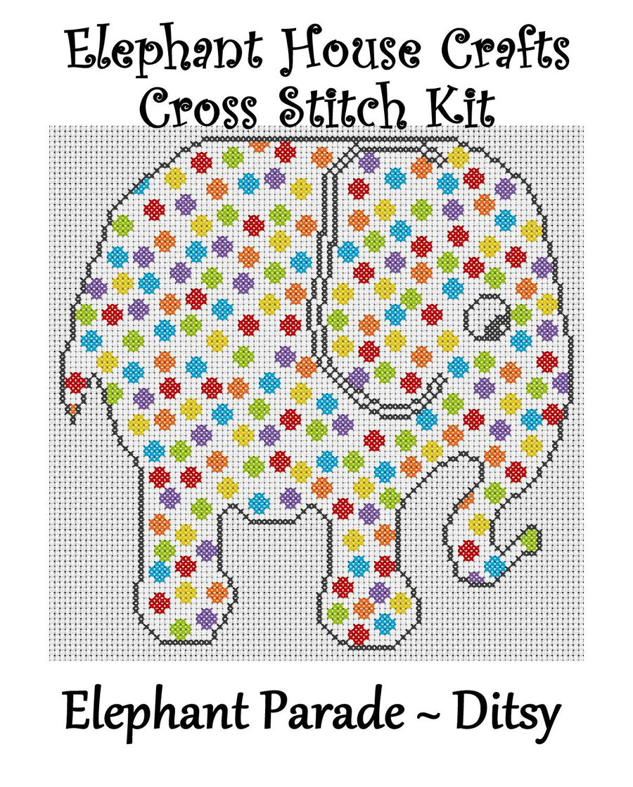 Elephant Parade Cross Stitch Kit Ditsy Size Approx 7" x 7"  14 Count Aida