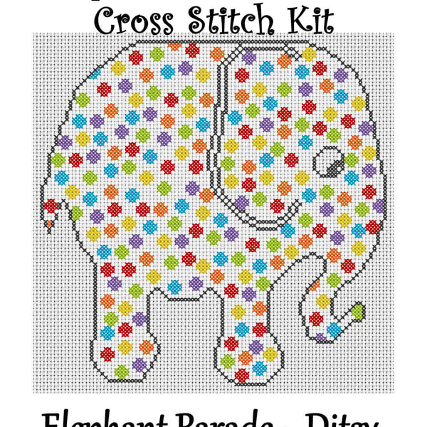 Elephant Parade Cross Stitch Kit Ditsy Size Approx 7" x 7"  14 Count Aida