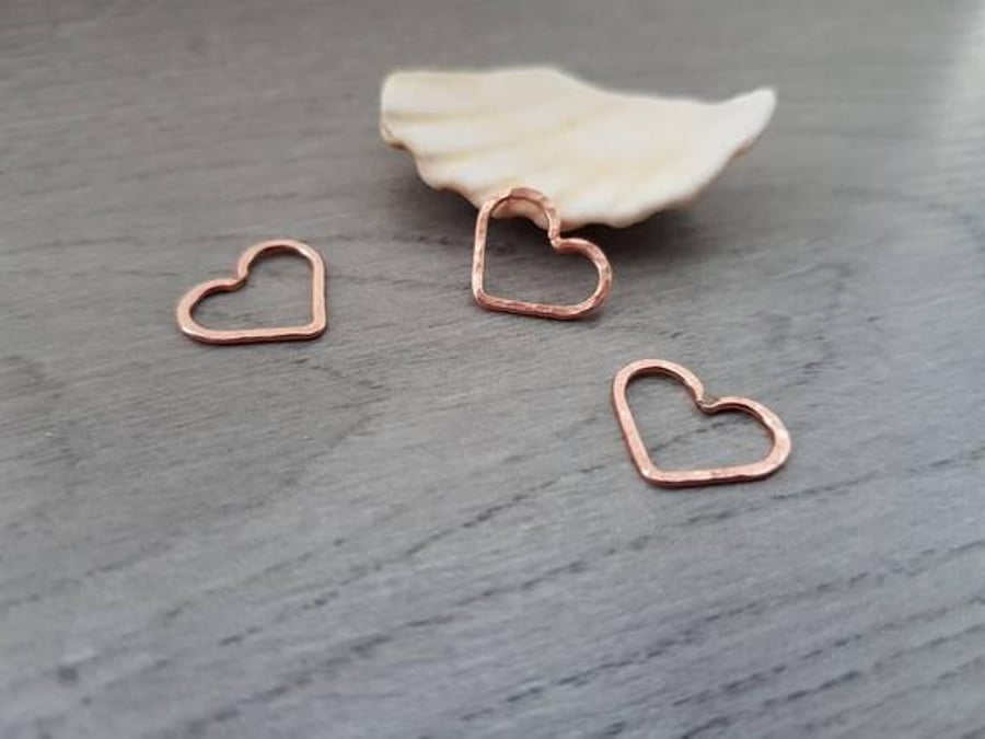 Copper Heart Connectors - 3 Pcs - Handmade Components