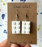 Upcycled White 2x3 Lego Earrings - Silver Plate Tarnished - Super Seconds - Image 3