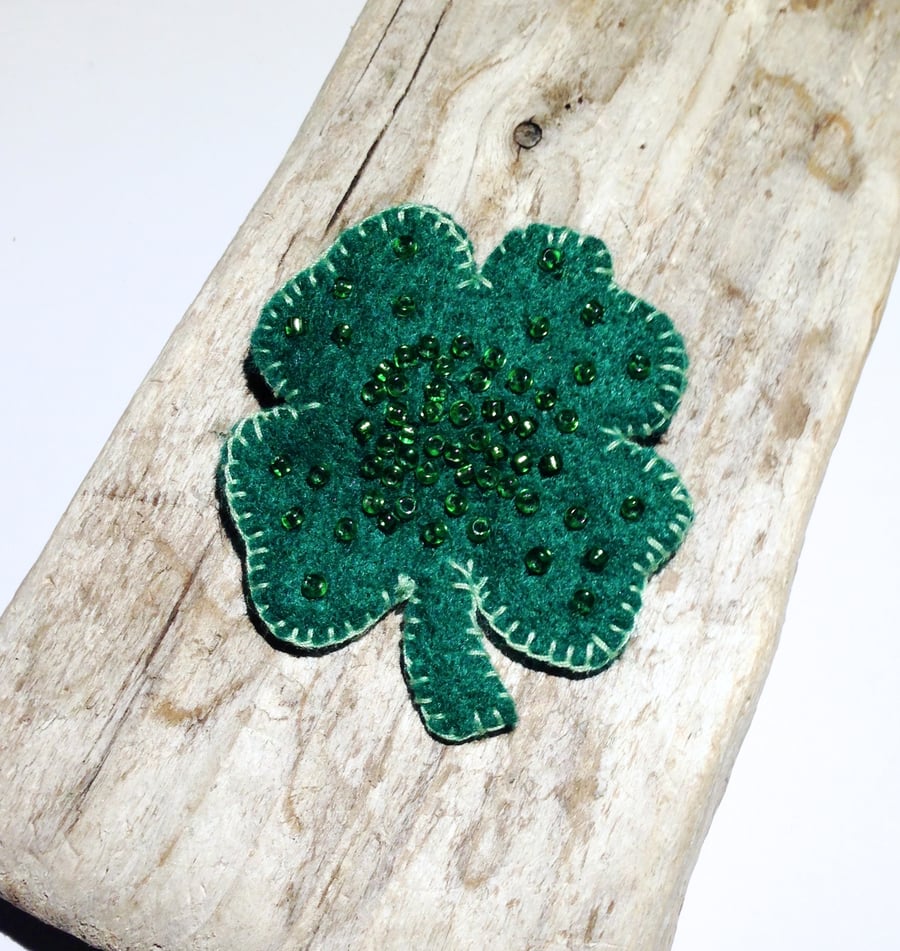 Beaded Lucky Shamrock Brooch - UK Free Post