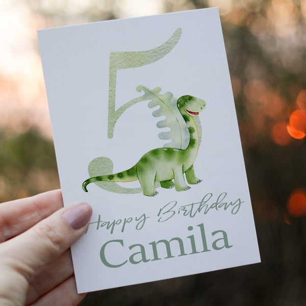 Dinosaur Birthday Card, 5th Birthday Card, Age Card for Birthday, Birthday Card