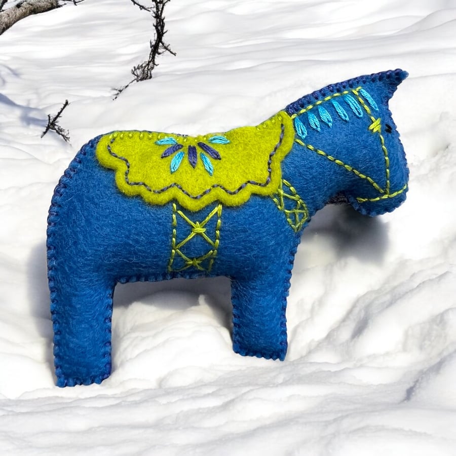 Scandi Hanging Felt Embroidered Decoration Dala Horse