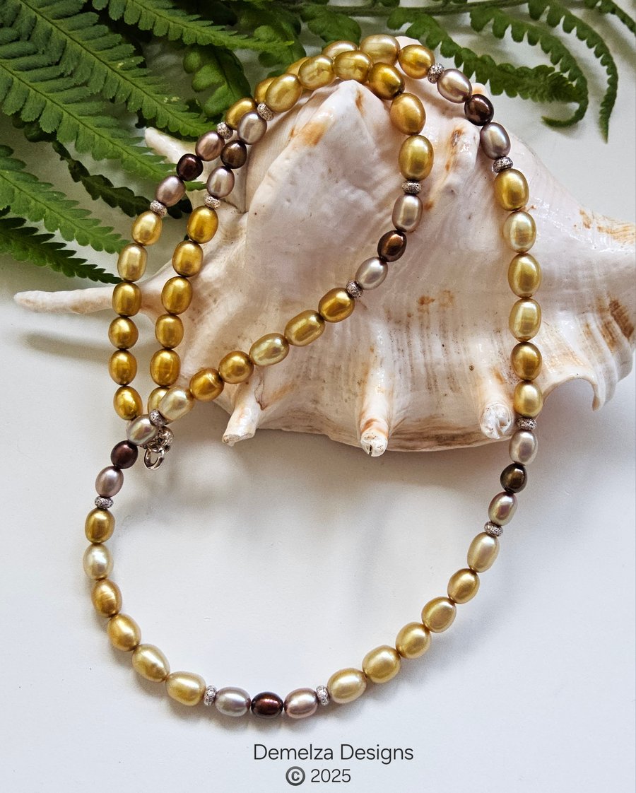 Designer Freshwater Multicoloured Rice Pearl Sterling Silver Necklace