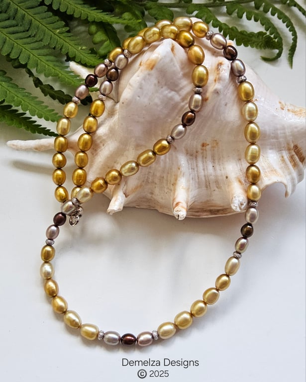 Designer Freshwater Multicoloured Rice Pearl Sterling Silver Necklace