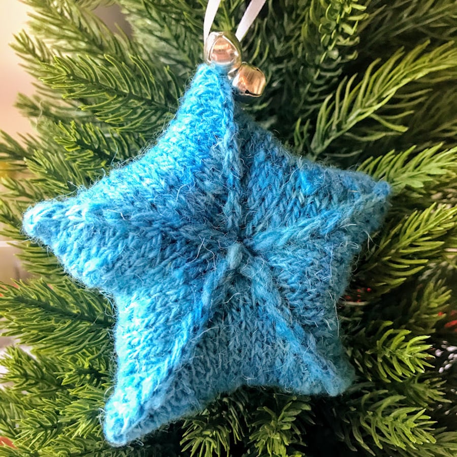 SALE - Hand knitted star - Christmas Decorations - Blue
