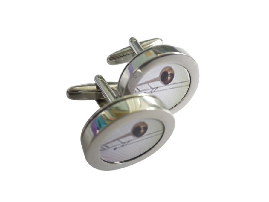 Slide trombone cufflinks, free shipping, gift wrapped, super image, Ref 1234
