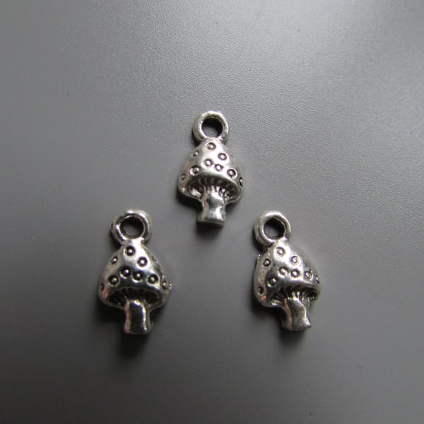 Silver Toadstool Mushroom Tibetan Jewellery Charm x 3