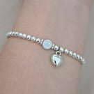 Personalised Silver Initial Bracelet with Heart Charm Stretch Beaded Bracelet 